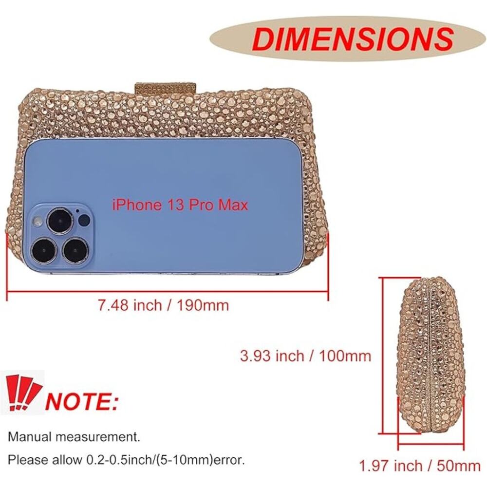 Women Evening Handbag Sparkly Rhinestones Crystals Rose Gold NEW - Picture 3 of 4